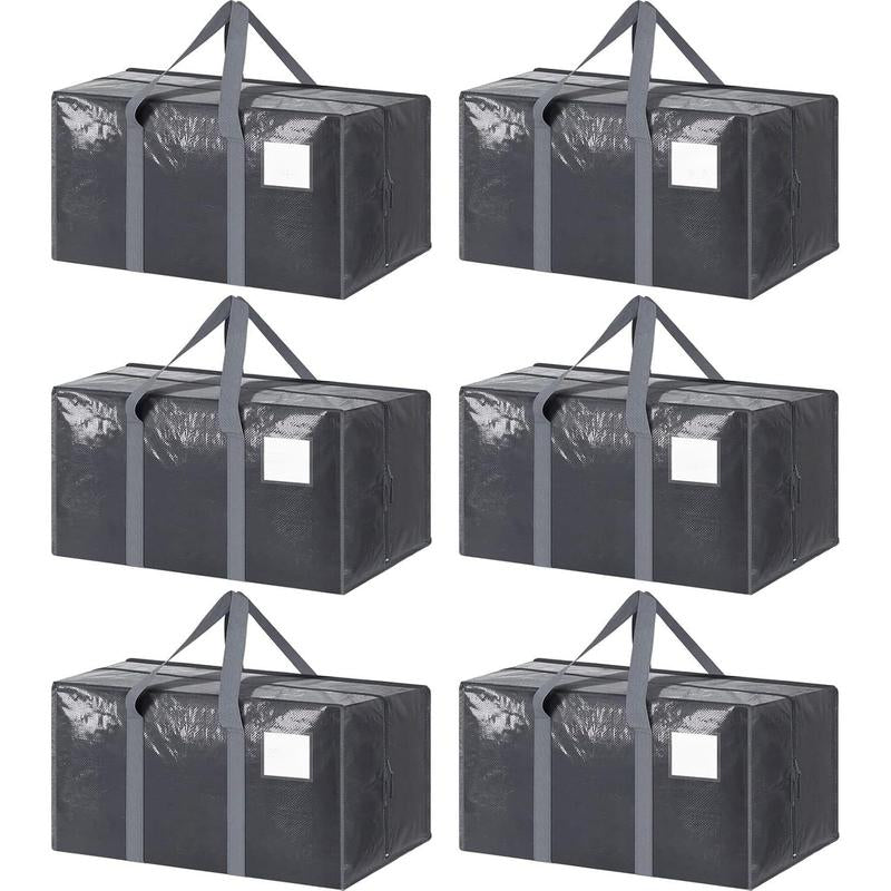 6 Pack Extra Heavy Duty Large Moving Bags with Strong Zipper & Comfortable Handles, Packing Moving Boxes, Storage Tote Organizing