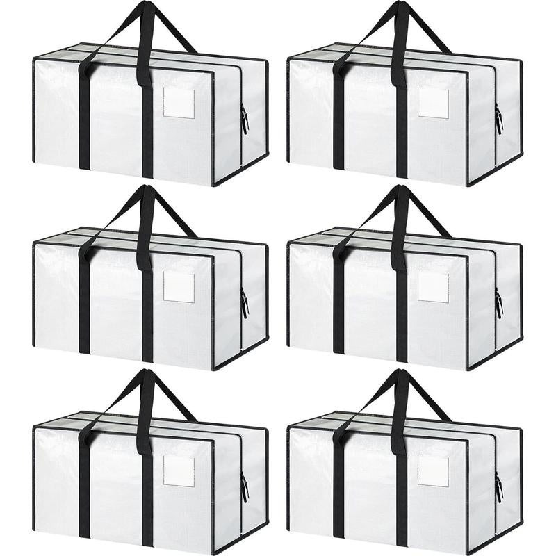 6 Pack Extra Heavy Duty Large Moving Bags with Strong Zipper & Comfortable Handles, Packing Moving Boxes, Storage Tote Organizing
