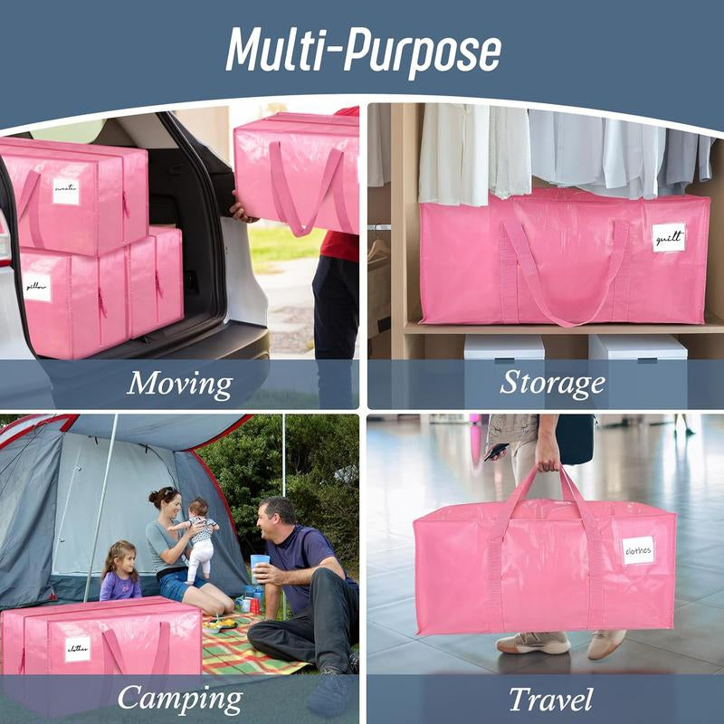 6 Pack Extra Heavy Duty Large Moving Bags with Strong Zipper & Comfortable Handles, Packing Moving Boxes, Storage Tote Organizing
