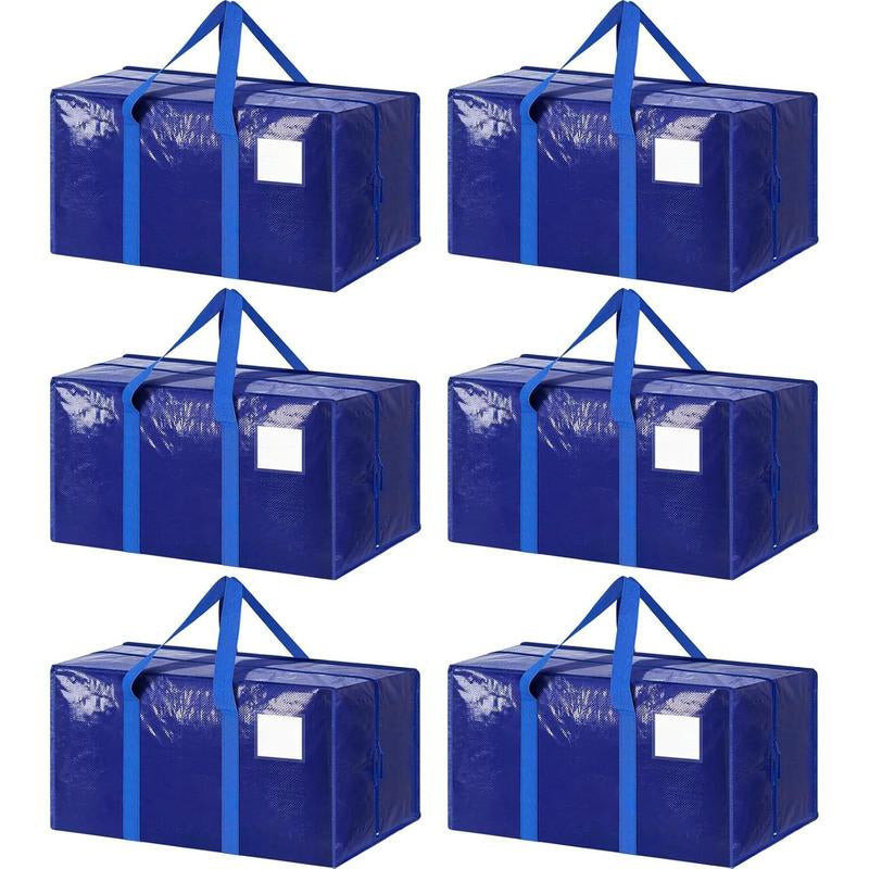 6 Pack Extra Heavy Duty Large Moving Bags with Strong Zipper & Comfortable Handles, Packing Moving Boxes, Storage Tote Organizing