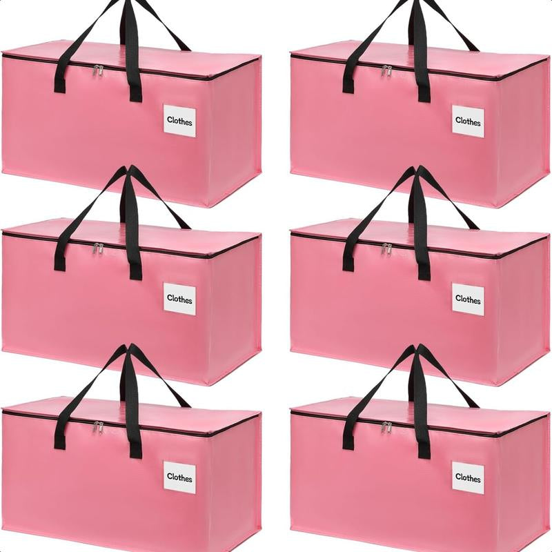 6 Pack Extra Heavy Duty Large Moving Bags with Strong Zipper & Comfortable Handles, Packing Moving Boxes, Storage Tote Organizing