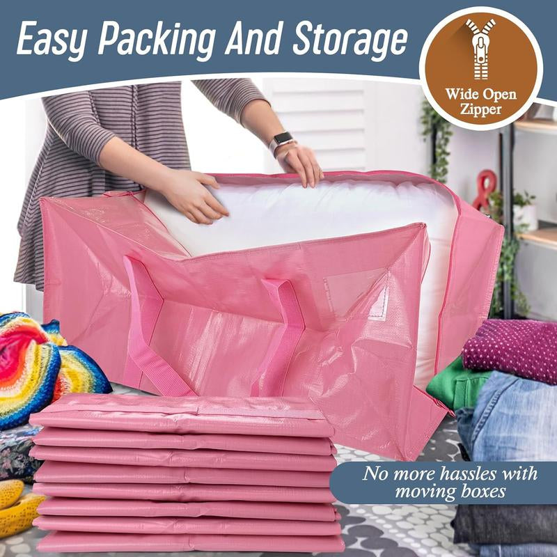 6 Pack Extra Heavy Duty Large Moving Bags with Strong Zipper & Comfortable Handles, Packing Moving Boxes, Storage Tote Organizing