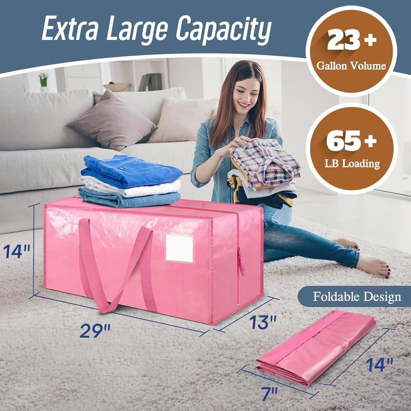 6 Pack Extra Heavy Duty Large Moving Bags with Strong Zipper & Comfortable Handles, Packing Moving Boxes, Storage Tote Organizing