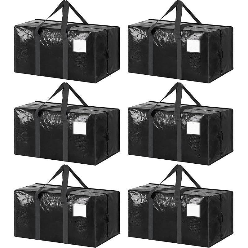 6 Pack Extra Heavy Duty Large Moving Bags with Strong Zipper & Comfortable Handles, Packing Moving Boxes, Storage Tote Organizing